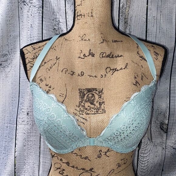 Rene’ Rofe’ Lacey Light Blue Push Up Bra Front Closure 36C - Picture 1 of 8